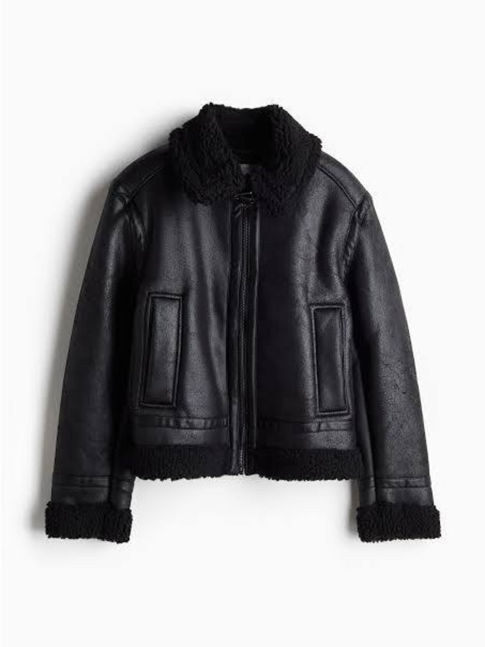 H&M Black Faux Shearling Flight Jacket